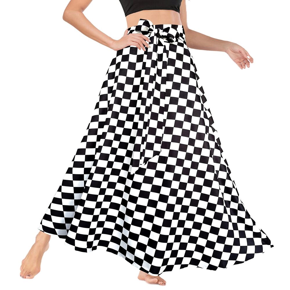 6569 High Waist African Skirts Tie Front A-Line Flowy Long Maxi Skirts